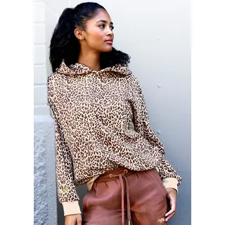 Kapuzenpullover BUFFALO, Damen, Gr. 40/42, beige (beige leo), Sweatware, Obermaterial: 60% Baumwolle, 40% Polyester, bedruckt, bequem hüftlang, Rippbündchen, Pullover Kapuzenpullover, in Leo-Optik