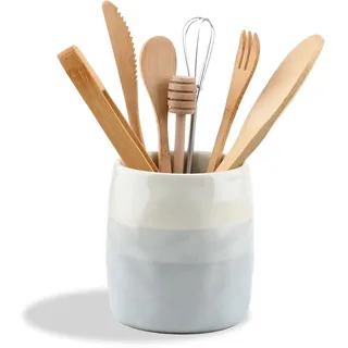 YoHyien Keramik Küchenutensilienhalter, Organizer Behälter für Küchenutensilien, Küchenhelfer Aufbewahrung, Kitchen Utensil Holder, Kochutensilien Halter für Besteck, Kochlöffel, Spatel (S)