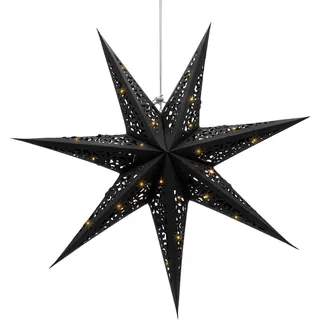 3.06 LED Papierstern zum hängen mit Batteriefach - ca. Ø 60 cm - Stern beleuchtet in schwarz - Schwarz