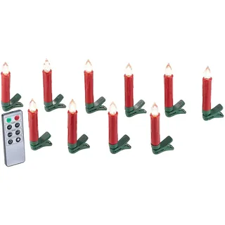 Lunartec Christbaumkerzen: 10er-Set LED-Weihnachtsbaum-Kerzen mit IR-Fernbedienung, rot (Weihnachtsbaumbeleuchtung, Weihnachtsbaumkerzen Fernbedienung, Kabellose Lampen)