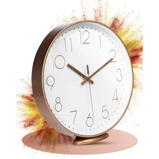 LATENO - Wanduhr Rosegold - Zum Aufstellen Oder Aufhängen - 30 cm - Lautlos - Klassisch Und Modern - Quarz Uhrwerk - Ohne Tickgeräusche - Für Wohnzimmer Büro UVM.