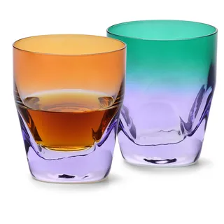 Krosno Whiskygläser Orange-Violett, 2er Set, 260 ml, Kollektion Aurora | Für Whisky Bourbon Rum und Cocktails, Handbemaltes Glas, Aurora-Farben, Geschenkidee