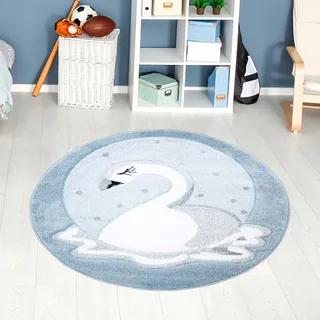 Kinderteppich CARPET CITY "Bueno Kids 1315" Gr. 10, blau, H:13mm Ø:160cm, Kunstfaser, Teppiche, Kinderteppich, Spielteppich, Schwan, 3D-Effekt, Weicher Flor, Pflegeleicht