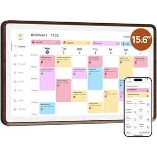 Dragon Touch 15.6 Zoll Digitaler Kalender Wand - 1920 * 1080 FHD Elektronischer Wandkalender Familienplaner mit 32GB Speicher und Wandhalterung, Touchscreen Intelligenter Tischkalender-Braun