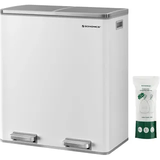 Songmics Mülltrenner 2 x 30 l Weiß-Grau