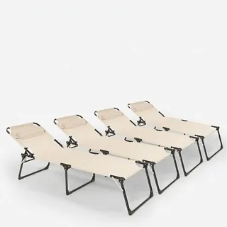 4er Set Liegestühle Strandliegen Sonnenliegen aus Aluminium für Garten und Strand Mauritius - Beige - Beige