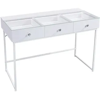 Vanitii Schminktisch mit Beleuchtung weiß 115/55/81 CM 3 Schubladen , Weiß , Glas, Metall , Mode , Rechteckig,Rechteckig , 55x81x115 cm , Wohnzimmer, Wohnzimmertische, Konsolentische