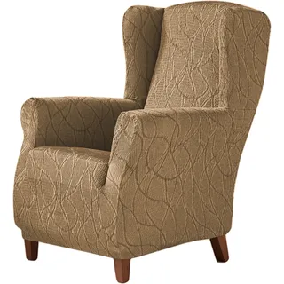 Zebra Textil Estoralis | Alexia | Ohrensesselbezug im modernen Design | Elastischer Jacquardstoff | Beige | Für Ohrensessel von 70 bis 110 cm. | Sesselschutz | Anpassbar an alle Arten von Sesseln