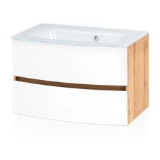 Held Möbel Waschtisch Salerno 80 cm x 53 cm x 49 cm Eiche-Weiß mit Weißes Becken