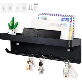 Echehi Schlüsselhalter mit 6 Haken, einfach zu montierender Schlüsselhalter ohne Bohren, Schlüsselhalter aus Metall, Garderobe, Briefablage, geeignet für den Eingangsbereich und hinter Türen. Schwarz