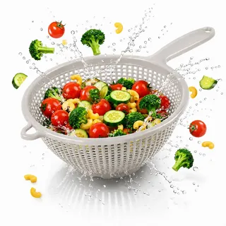Stielsieb Kunststoff Stielseiher Nudelsieb mit Griff Küchensieb Abtropfsieb Sieb Plastik Handsieb Seiher Blanchiersieb Küchenhelfer Abseiher Salatsieb Passiersieb Spitzsieb stapelbar 35 cm grau
