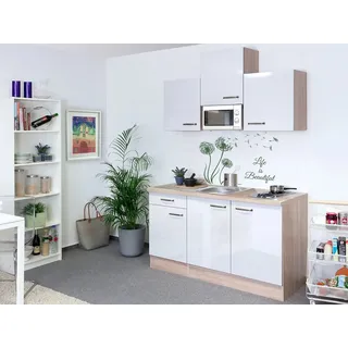 Flex-Well Exclusiv Singleküche Valero 150 cm breit Hochglanz Weiß-Sonoma Eiche