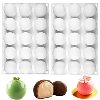 2 Pcs Silikonform Kugel,Silikonform Schokolade,Schokolade Silikon,42mm 15 Löcher Silikon Backform Kugel,Bonbon- & Schokoladenformen,Runder Silikonforms zur Herstellung von Schokolad,Gelee ﻿