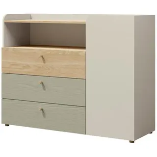 Deine Möbel 24 Kinderkommode Yogi 09 120/93 cm in Graubeige / Geölte Eiche / Eukalyptus , Greige, Eichefarben, Eukalyptusholzfarben , Holzwerkstoff , 120x93x40 cm , Babymöbel & Kindermöbel, Babyzimmer, Babyregale & Kinderregale