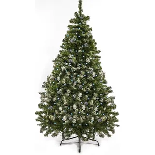 walexo Künstlicher Weihnachtsbaum Tannenbaum Christbaum mit LED und Fernbedienung (150 cm, Grün mit Schnee-Effekt) - Grün, Weiß