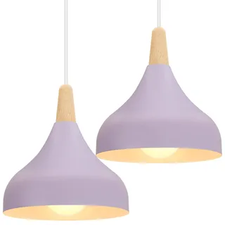 iDEGU Hängelampe Retro E27 Hängeleuchte Moderne Tropfenförmig Hut Deckenleuchte aus Metall Holz Pendelleuchte für Schlafzimmer Esszimmer Küche (Lila, 2 Stücke)