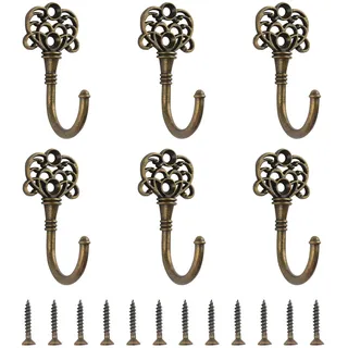 INCREWAY Wandhaken, antikes Messing, Vintage-Haken zum Aufhängen von Schlüsseln, Kleidung, Hüten, Geldbörsen, Tassen, Wandmontage, geeignet für Eingangsbereich, Schlafzimmer, Küche, 6 Stück