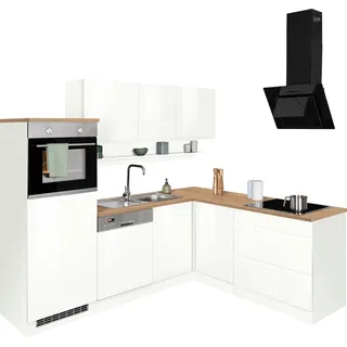 kochstation Winkelküche L-Form 230 cm weiß hochglanz