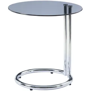 [en.casa] Beistelltisch Ylivieska , Chromfarben, Grau , Glas, Metall , Rund , 44.5x46x44.5 cm , Wohnzimmer, Wohnzimmertische, Beistelltische