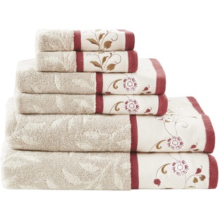 Madison Park Serene Badetuch-Set aus 100% Baumwolle, luxuriöses Blumenmuster, dekorative Handtücher für Badezimmer, Besticktes Baumwoll-Jacquard-Design, weich, sehr saugfähig, für Dusche, 600 g/m2,