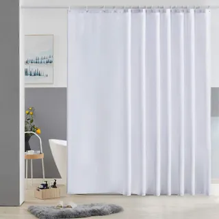 Furlinic Duschvorhang Überlänge Badvorhang Anti-schimmel für Dusche und Badewanne Textile Vorhänge aus Stoff Antibakteriell Wasserdicht Weiß Extra Breit 275x180cm mit 18 Duschringen.
