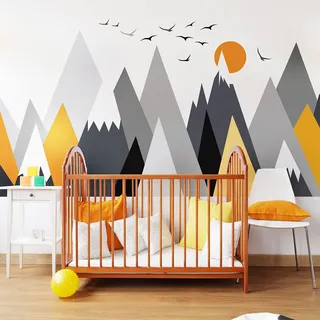 Wandaufkleber für Kinder, Dekoration für Babyzimmer, selbstklebend, riesig, für Kinder, skandinavische Berge, Alaska, 40 x 60 cm