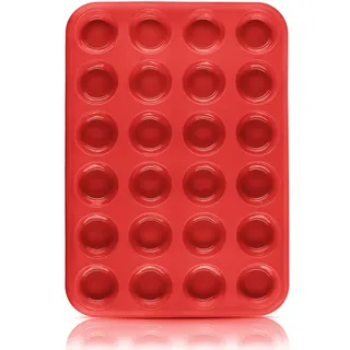 Belmalia Muffinblech aus Silikon für 24 Mini Muffins, antihaftbeschichtet, Cupcakes, Brownies, Kuchen, Pudding, Muffinform Rot