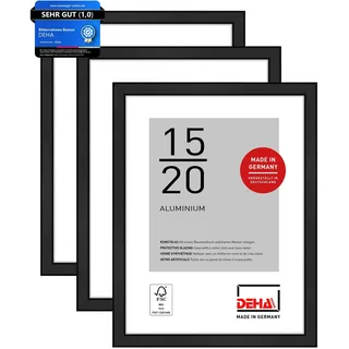 DEHA Design Bilderrahmen, 15 x 20 cm (3er Set), Aluminium, Schwarz matt, Fotorahmen zum Auftstellen im Hoch- & Querformat, bruchsicheres Kunstglas, Boston