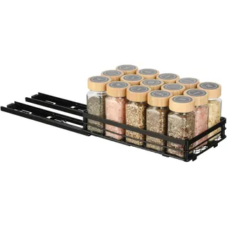Cozary Gewürzregal Ausziehbar, Ausziehbares Gewürzregal, 26x15x5.5cm Küchenschrank Organizer aus Metall, Mehrfunktional Küchenregal Gewürzregal Unterschrankregal Spülschrankregal, Schwarz