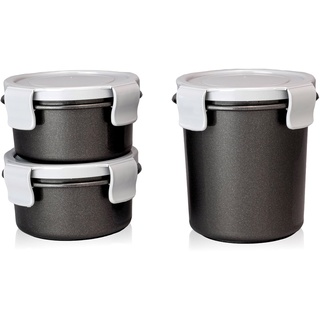 Hausfelder Müslibecher Joghurtbecher to go, 1x0,55L + 2x0,25L, auslaufsicher und spülmaschinengeeignet, Müsli, Joghurt und Smoothie Lunchbox (Black & Grey)