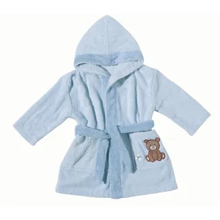 Babybademantel EGERIA "Teddy Bear" Gr. 116, blau (hellblau), L:73cm, Walkfrottee, Hausmäntel, Babybademantel, mit Kapuze und kleiner Stickerei, Organic Cotton