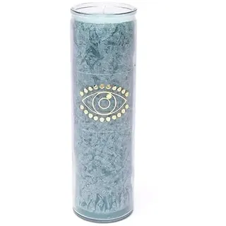 LivuX Stearin-Kerze Auge der Vorsehung Aquamarin – 21x6,5 cm, ca. 100 Stunden Brenndauer, handgefertigt, unparfümiert, nachhaltiges Palmwachs, vegane Schutzkerze für Rituale & Meditation 1247