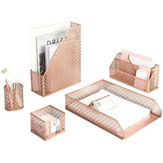 Blu Monaco 6-teiliges Roségold-Schreibtisch-Organizer-Set - Schreibtisch-Sets - Büro-Set - Roségold-Schreibtisch-Zubehör - Schreibtischtop-Organisation