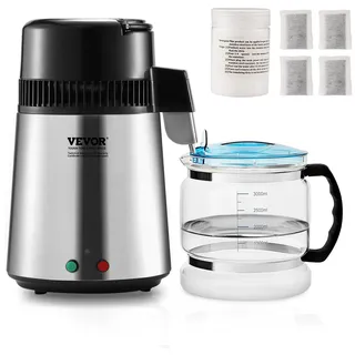 Vevor Wasserdestilliergerät, 4 l, Destilliermaschine, 1 l/h, 24 l/Tag, innen aus lebensmittelechtem Edelstahl, hohe Effizienz bei der Reinigung von Leitungswasser