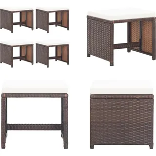 vidaXL Gartenhocker 4 Stk. mit Kissen Poly Rattan Braun - Fußhocker - Fußbank - Fußbänke - Fußstütze - Braun