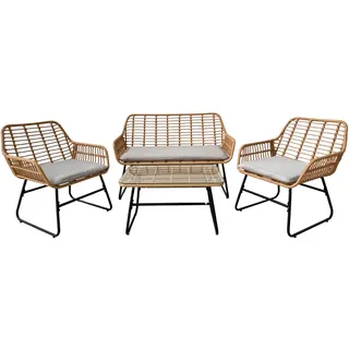 Skandinavisches Rattan-Lounge-Möbel-Set TORGIANO, 4-Sitzer Gartenmöbel-Set, Balkon, braun - Braun, Grau