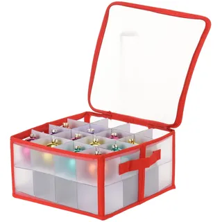 MIJOMA Aufbewahrungsbox Sortierbox Weihnachtstasche für Christbaumkugeln und Weihnachtsschmuck, zusammenklappbar, transparent (Rot, 30 x 30 x 15 cm für 32 Teile)