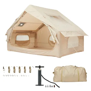 Aufblasbares Campingzelt, 600D Oxford Material, geräumiger Innenraum von 6m2, geeignet für 5-8 Personen, für den Einsatz in 4 Jahreszeiten konzipiert, schnelle 5-Minuten-Aufstellung