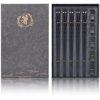 Wiederverwendbare chinesische Essstäbchen aus Legierung mit Ständer, spülmaschinenfest, hochwertiges Essstäbchen-Set (5 Paar)