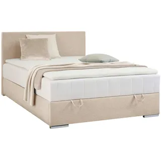 Carryhome Boxbett , Beige , Textil , H3 , 90x200 cm , Topper durchgehend, in verschiedenen Größen erhältlich, Matratze durchgehend , Schlafzimmer, Betten, Boxspringbetten