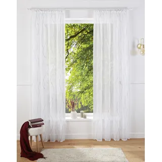 Gardine OTTO HOME "Mila" Gr. 1, grau (weiß, grau), B:140cm H:145cm, Voile, Polyester, Gardinen, Gardine, mit Wellenmuster bestickt, Voile, einfarbig