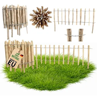 Floranica Staketenzaun aus Haselnuss mit Pfosten 50 cm hoch x lfm Lattenabstand 8-10 Gartenzaun Holz Jägerzaun Teichzaun Bauernzaun