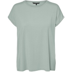Bild Damen Einfarbiges Stretch T-Shirt Basic Rundhals Top Oberteil Tief Angesetzte Schultern VMAVA, Farben:Grün-3, Größe:XL