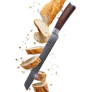 Wakoli EDIB Brotmesser Wellenschliff aus echtem Damaststahl (VG10 Kern) mit 23cm Klinge – Scharf & ergonomisch – Damastmesser mit Pakkaholzgriff in Geschenkbox – Brotschneidemesser für große Brotlaibe