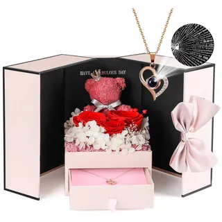 ADDWel Ewige Rose mit Kette (Ich Liebe Dich in 100 Sprachen) Mama & Freundin - Infinity Rosenbox Set, Geschenk für Frauen & Oma zu Weihnachten & Geburtstag