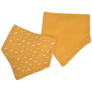 Bébé Douceur 2 Lätzchen, Bandana, 100% Baumwoll-Gaze, 16 x 41 cm, Senf