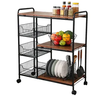 Standregal Lagerregal Metall Regal 3 Etagen Bücherregal Küchenregal mit Rollen - Dunkelbraun