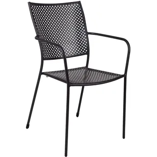 Dmora Stapelbarer Eisenstuhl mit Armlehnen, schwarze Farbe, 57 x 47 x h89 cm