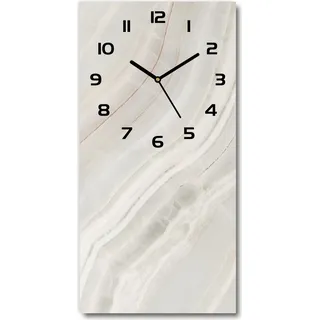 Wanduhr aus Glas – 30x60 cm - Glasbild - Glasuhr - Gehärtetes Glas -Marmor Hintergrund - Beige