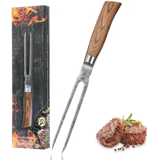 Wakoli EDIB Pro Damast Tranchiergabel | 18 cm Zinken aus 67 Lagen Damaststahl mit VG10-Kern | ergonomischer Pakkaholzgriff | für Braten, Steak & Grillgut | in Geschenkbox für Profi- & Hobbyköche